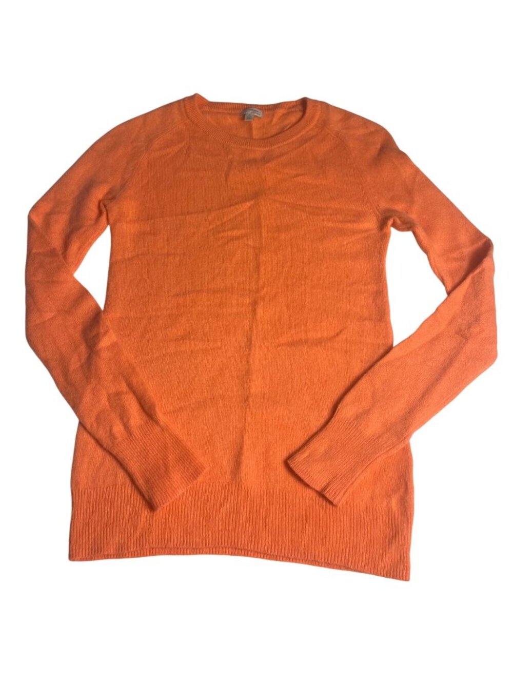 Halogen Womens XS Petite Orange 100% Cashmere Crewneck ribbed detail Sweater